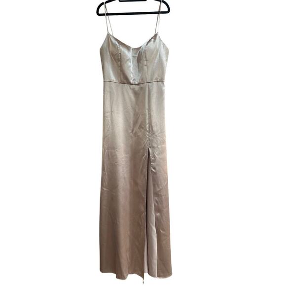 Jenny Yoo Women's Chase Champagne Satin Slip Dress Size 10 Spaghetti Strap Gown - Picture 9 of 9